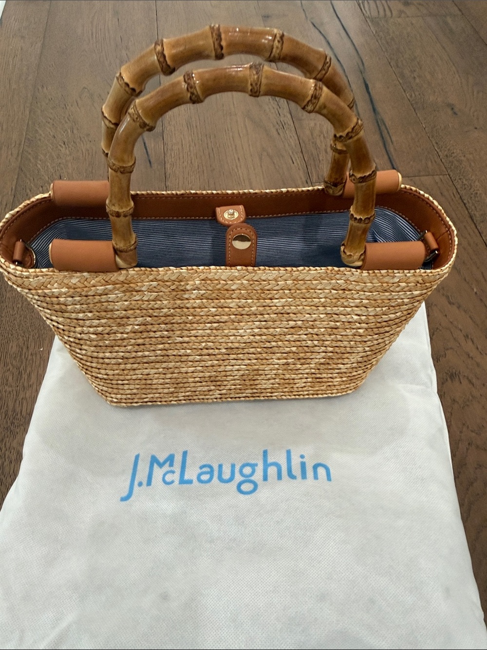 Woven Straw Tote with Bamboo Handles - Natural - Picture 5 of 6